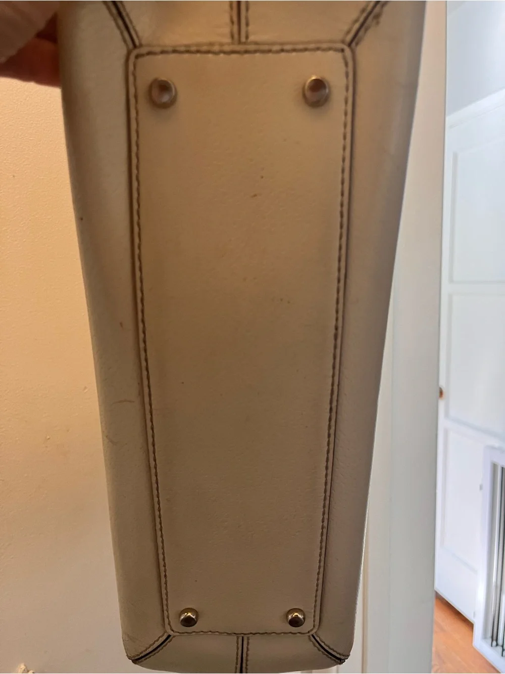 kate spade cream leather tote with gold-tone logo